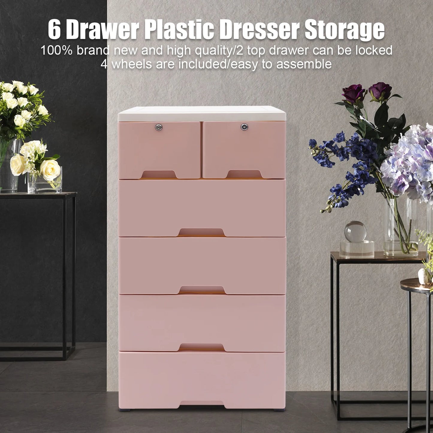 Classic 6 Drawer Plastic Dresser Storage Tower Closet Organizer Unit