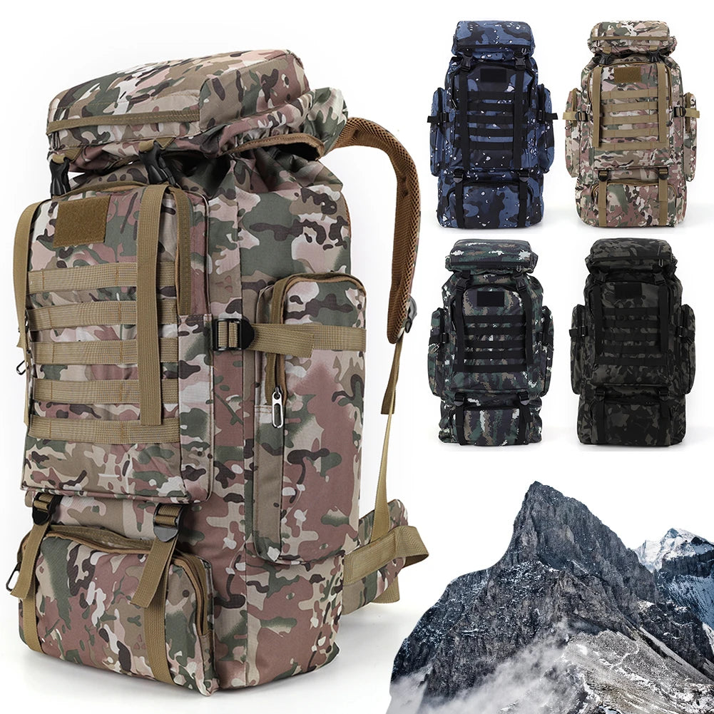 80L Mountaineering Backpack 600D Oxford Cloth Trekking Backpack Multiple Pockets Mountain Climbing Rucksack Travel Accessories