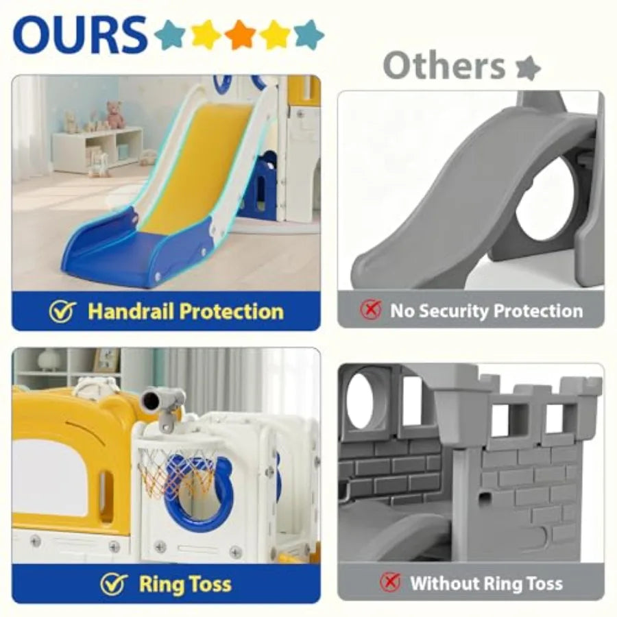 10-in-1 Large Toddler Slide Set Slide Climber Playset with Drawing Board Basketball Hoop Sturdy Baby Playground Indoor Outdoor