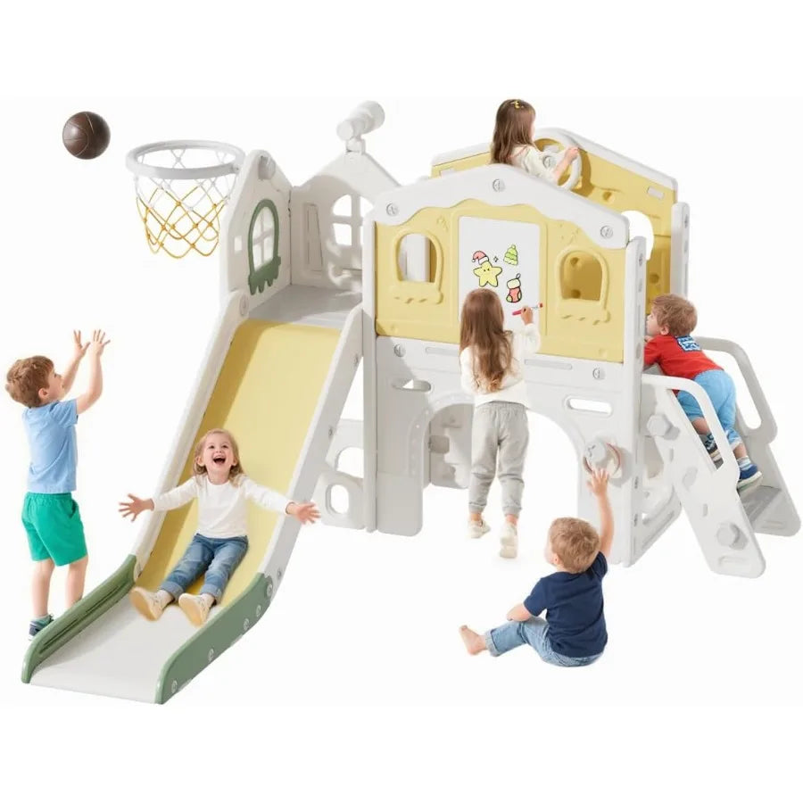 11 in 1 Toddler Slide Indoor Slide for Toddlers 1-3 Years Old Toddler Indoor Playground with Drawing Board Ring Toss Basketball