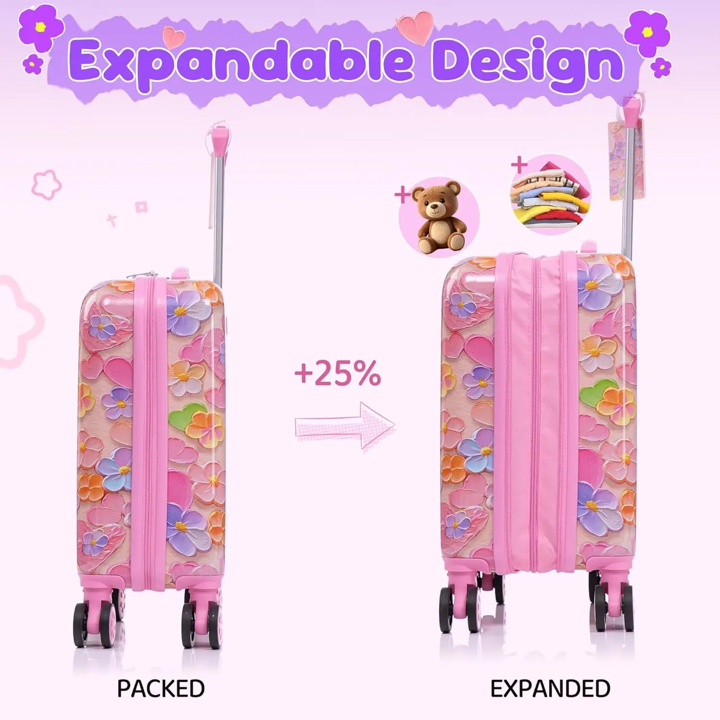 Kids' 6-Piece Hardside Luggage Set with Spinner Wheels, Airline Approved Carry-On for Travel