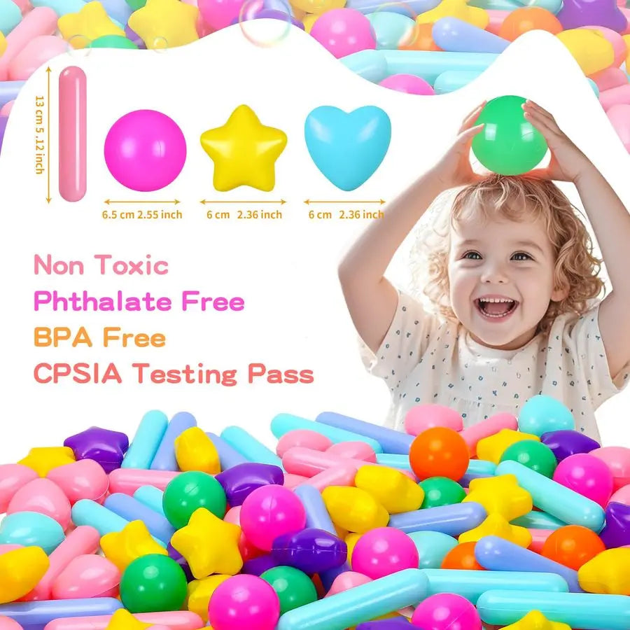 Pit Balls Stars Hearts Strip Shapes for Toddlers 50 150 200 500 Plastic Toy Balls for Boy Girls Ballpit Play Tent Playhouse