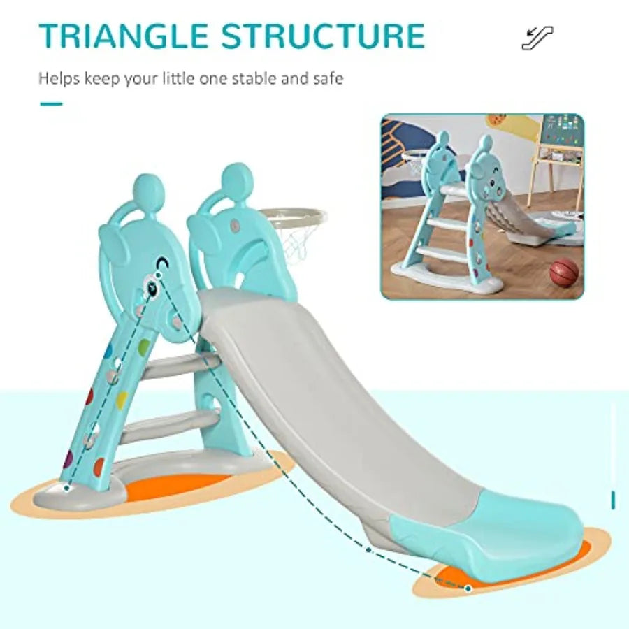 2 in 1 Slide with Basketball Hoop Foldable Toddler Freestanding Slider Playset for 18 Months -4 Years Deer Shaped
