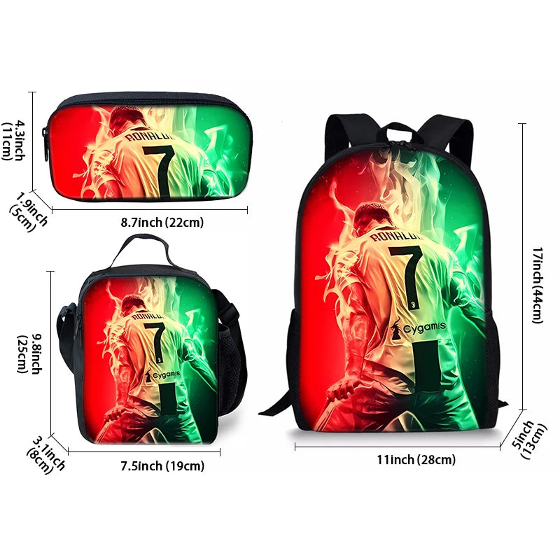 Football Cartoon Three Piece Set Backpacks For Boy And Girls Best Gifts 3D Cartoon School Backpack For Children