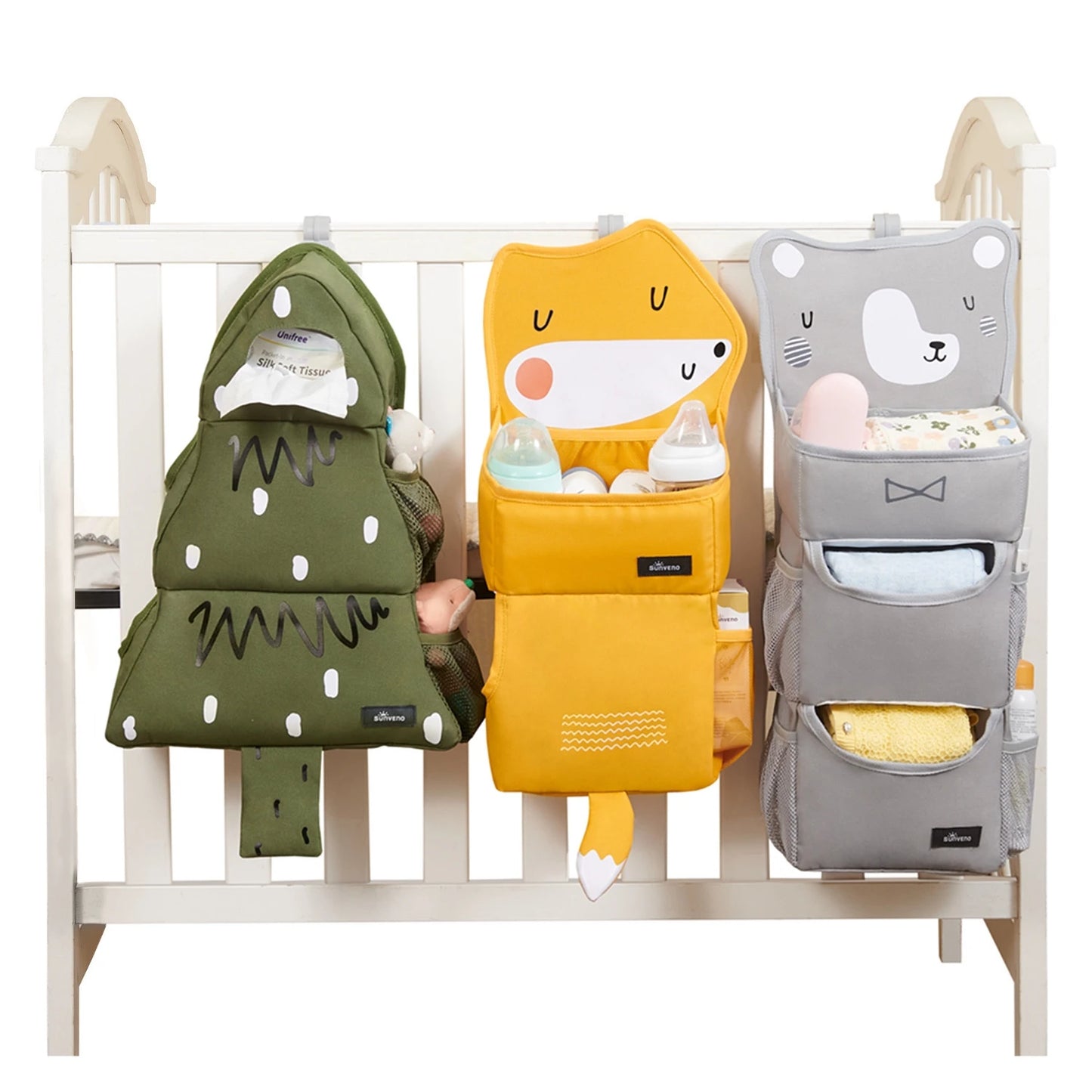 Sunveno Cartoon Baby Crib Hanging Storage Bag, Multi-functional Organizer for Baby Supplies