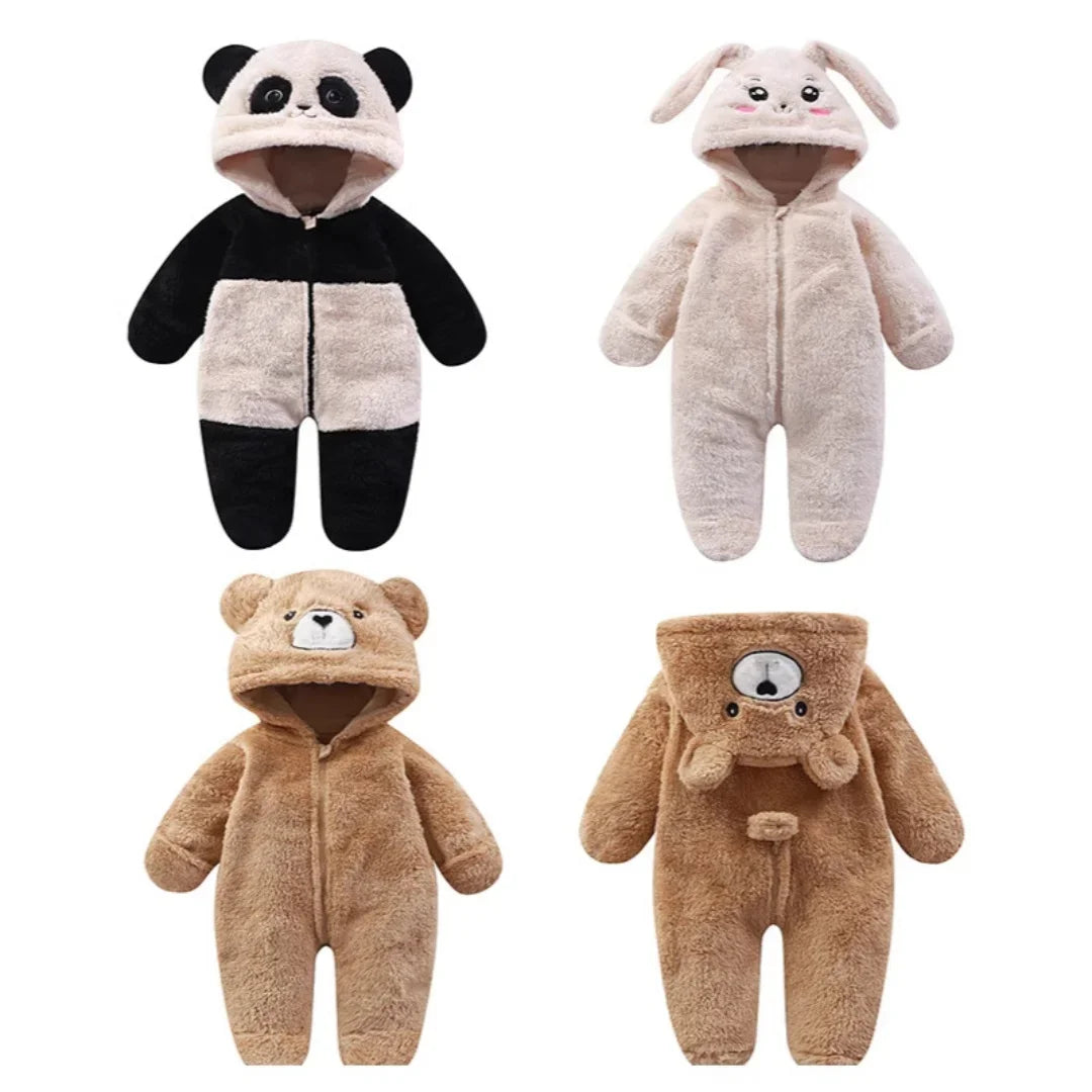 2025 Girl & Boy Clothes Warm Fluffy Bodysuit Plush Animal Onesie Footed Hand Covered Jumpsuit