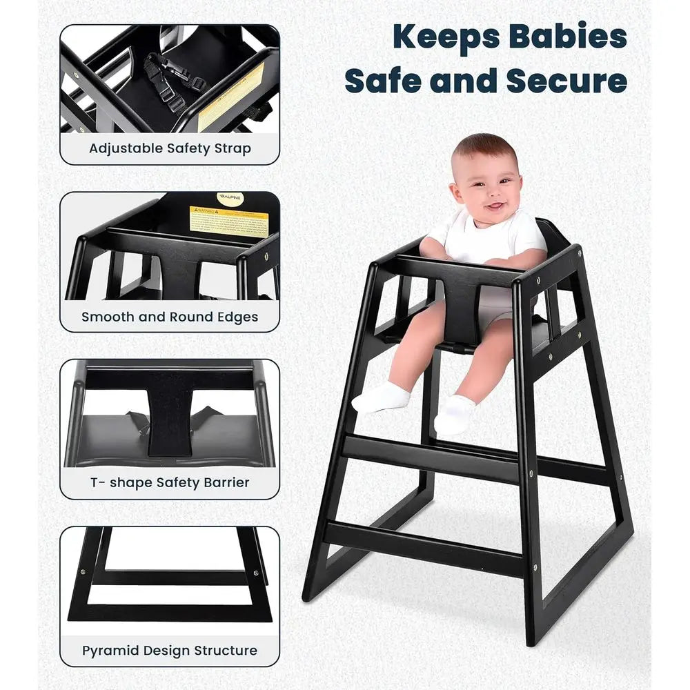 Wooden High Chairs or Babies and Toddlers with Saety Strap