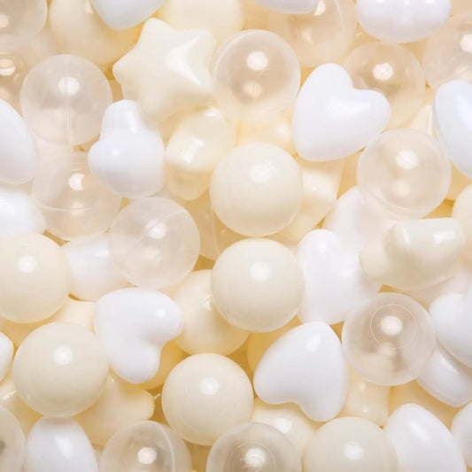 Ball Pit Balls,Plastics Balls for Ball Pit, Stars Hearts Shape for PastelBall for Toddlers Kids,Beige White Clear 200 balls