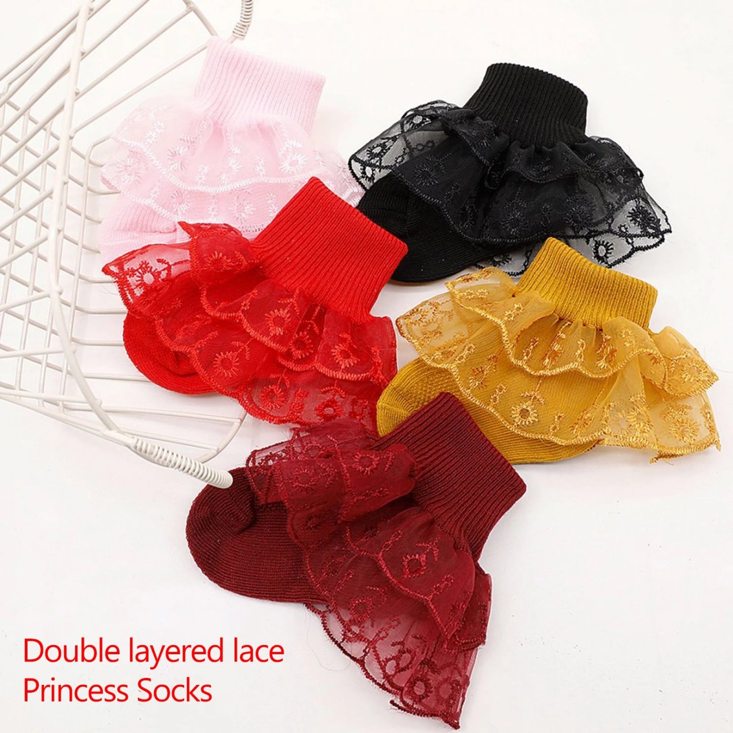 Adorable Toddler Girls Frilly Socks Stylish Lace Trimmed Dress Crew Socks for Everyday Wear and Special Occasions