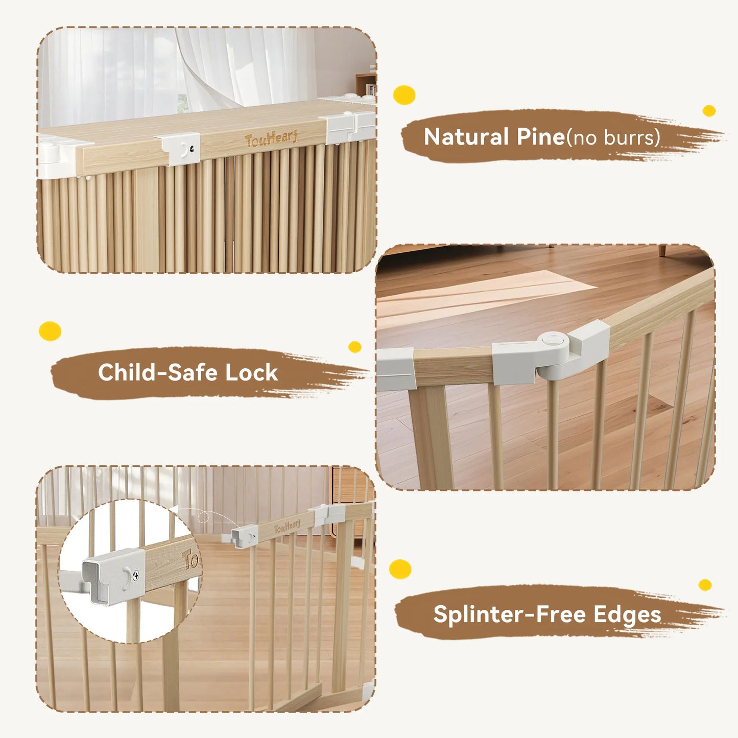 TouHeart Wooden Playpen for Baby & Toddlers, Foldable Large Baby Safe Play Fence