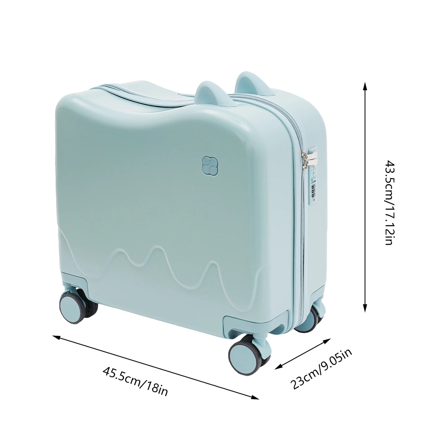 Bymaocar Childrens Travel Trolley Case Luggage Suitcase 18 Inch Sky Blue Ride On Hard Shell Durable Kids Suitcase for Trip