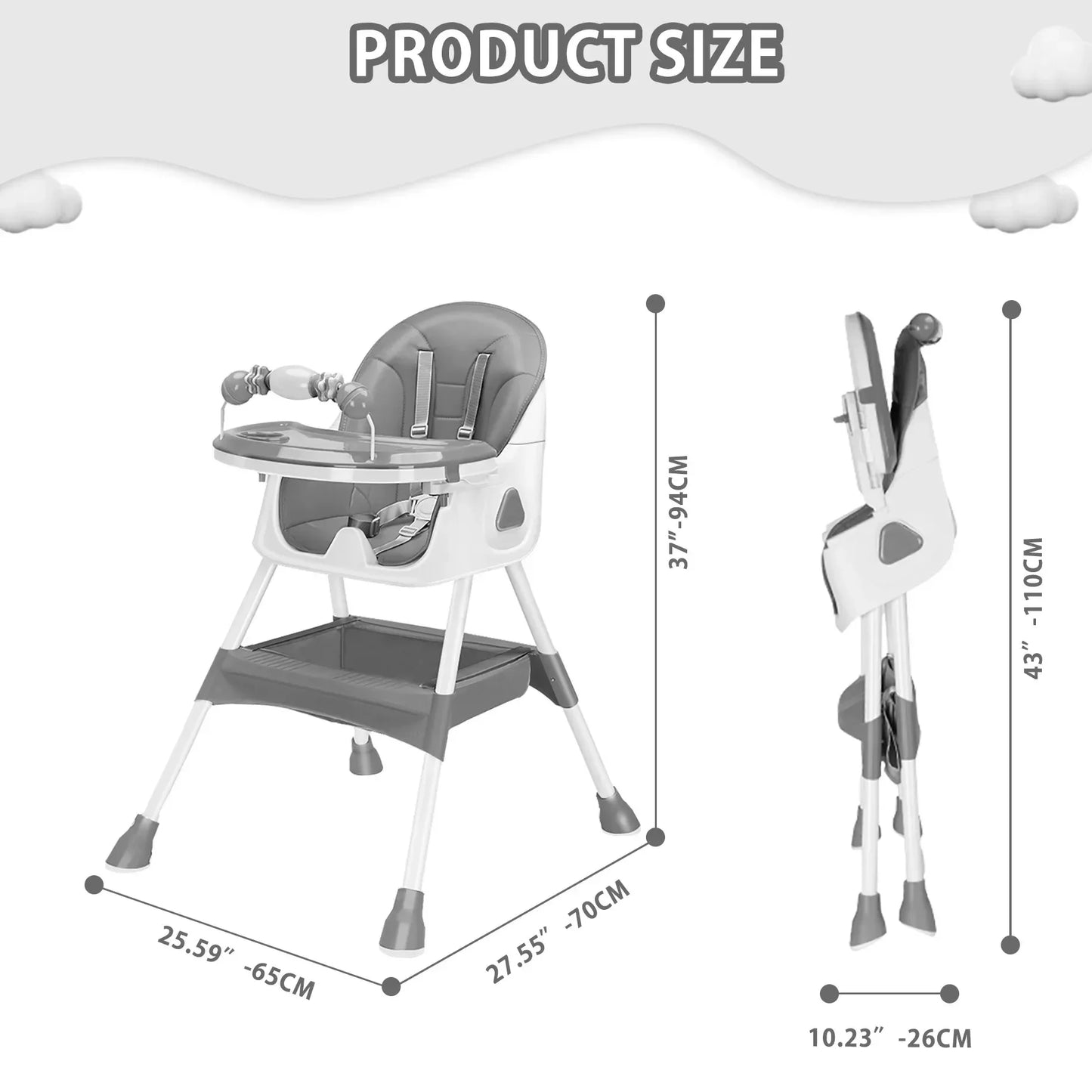 Foldable Baby High Chair 6 Months Plus, with Large Anti slip Pad & Toy Rack