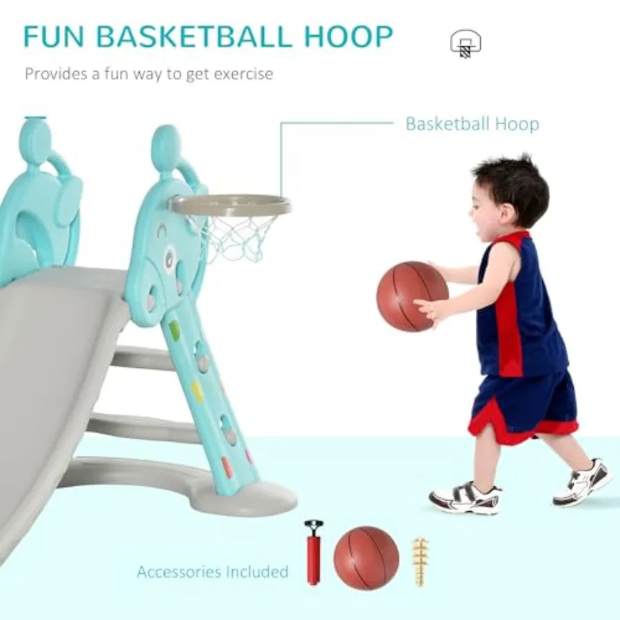 2 in 1 Slide with Basketball Hoop Foldable Toddler Freestanding Slider Playset for 18 Months -4 Years Deer Shaped