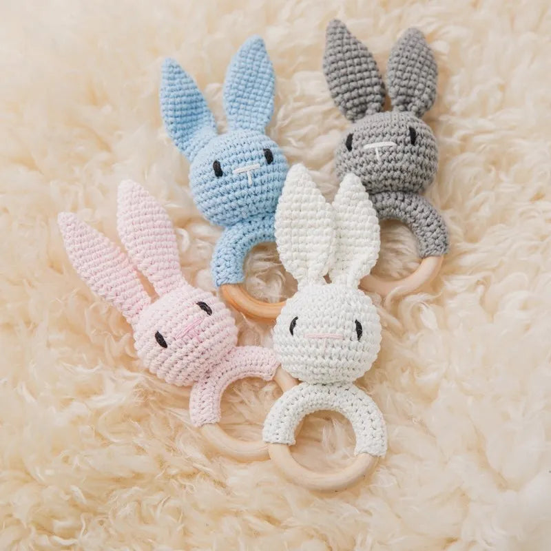 Wooden Rattle Baby Teether for Kids Teething Rings Animal Crochet Rattle Elephant Wooden Babies Gym Montessori Children's Toys