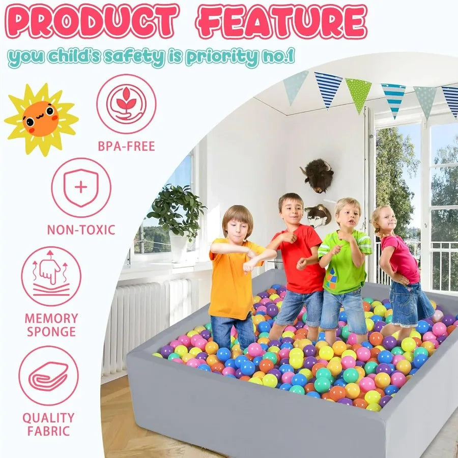 Foam Ball Pit for Toddlers 47.2 x 47.2 x 13.8 Large Square Ball Pits for Soft Baby Playpen Ball Pool Without Balls