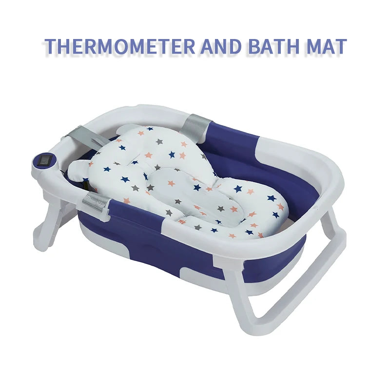 Foldable Baby Bathtub, Baby Bathtub With Soft Cushion And Thermometer, Portable Travel Baby Bathtub