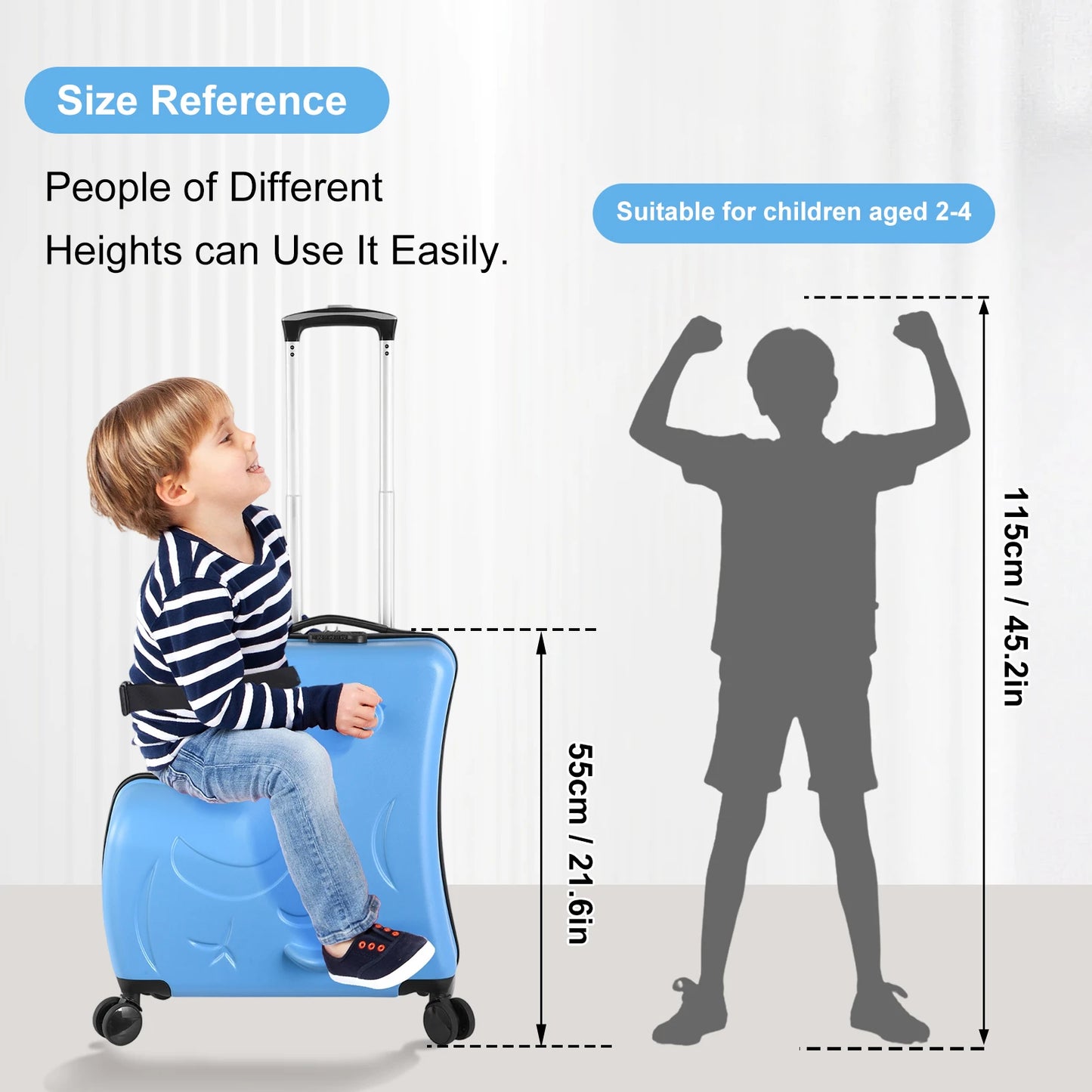 Kids Ride on Luggage, Toddler Luggage Seat Ride on, Kids Travel Suitcase with Safety Belt, Scooter Suitcase for Kids Ages 6-12