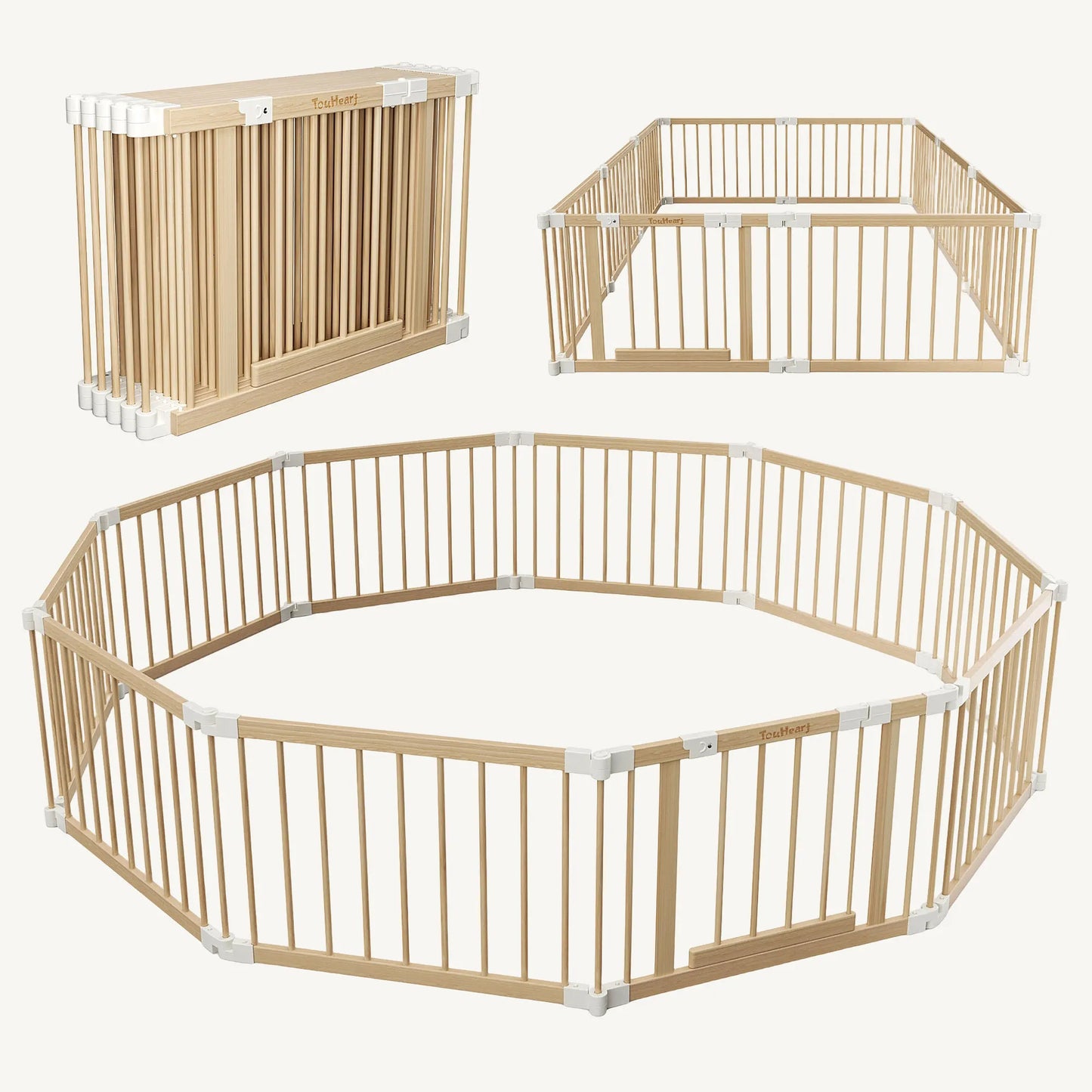 TouHeart Wooden Playpen for Baby & Toddlers, Foldable Large Baby Safe Play Fence