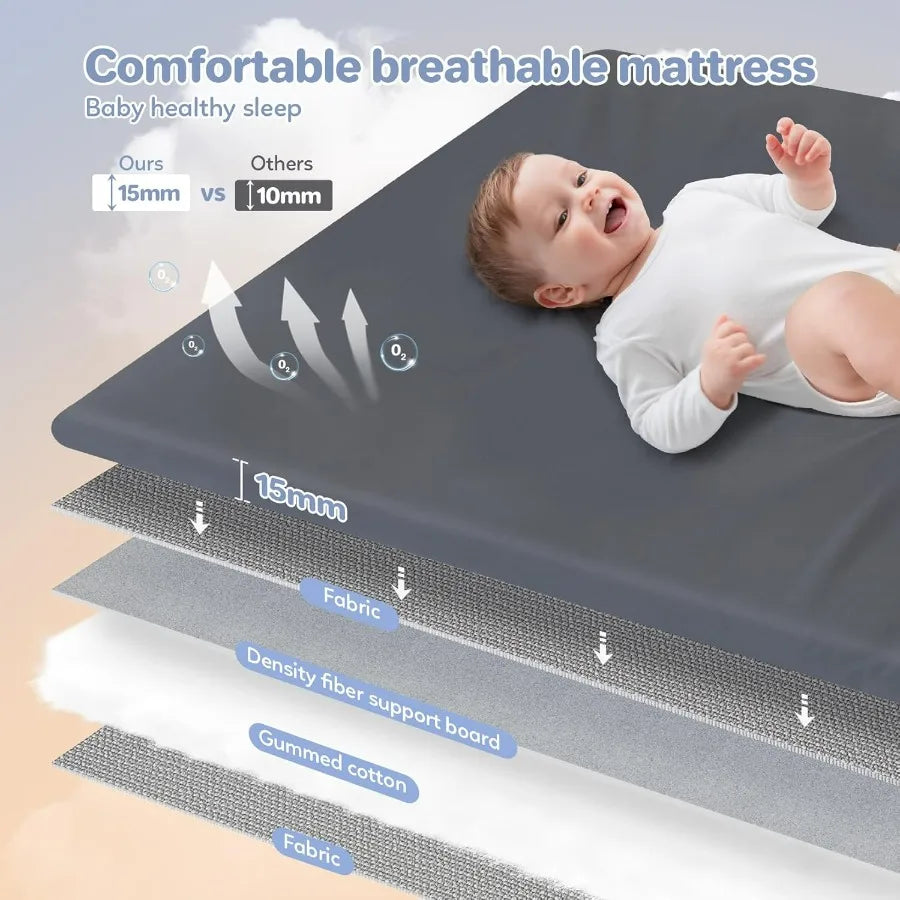 2 in 1 Baby Travel Crib Easy-Set Up Portable Crib with Comfortable Mattress and Lightwght-Foldable Crib