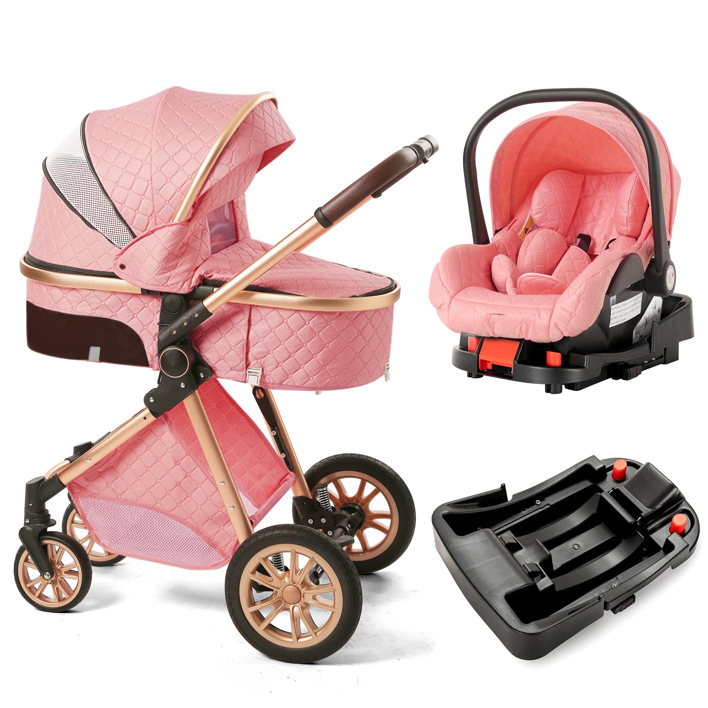 Luxury 3-in-1 High Landscape Baby Stroller Folding Pushchair with Reversible Seat Vista Pram for Comfortable Travel