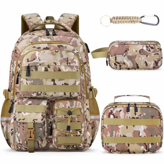 School Backpack for Boys - 4pcs Camo Boys Backpack with Lunch Box Set for Teens Elementary Middle High School - 18" Camouflag