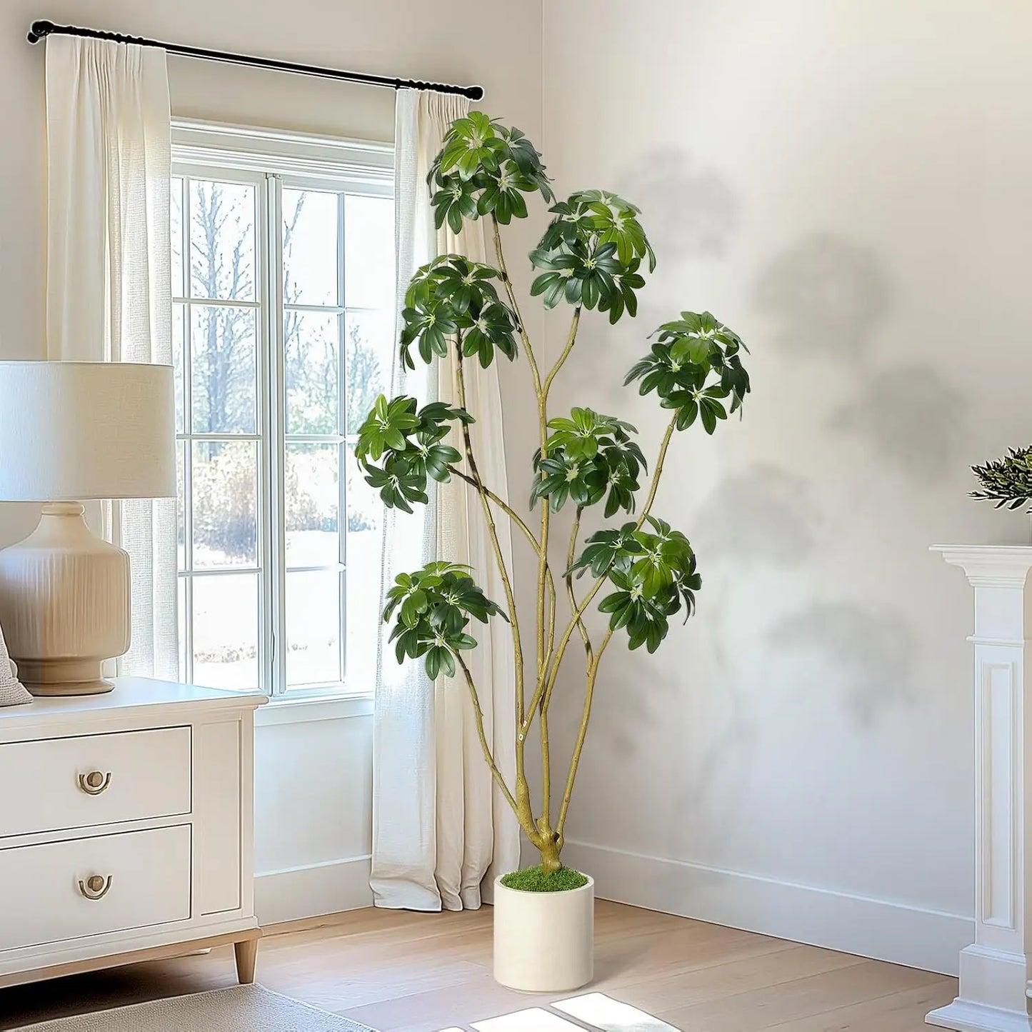 150-210 cm Tall Fake Plant Indoor,Faux Tree Fake Trees in Decorative White Planter with Multiple Trunks Design for Home