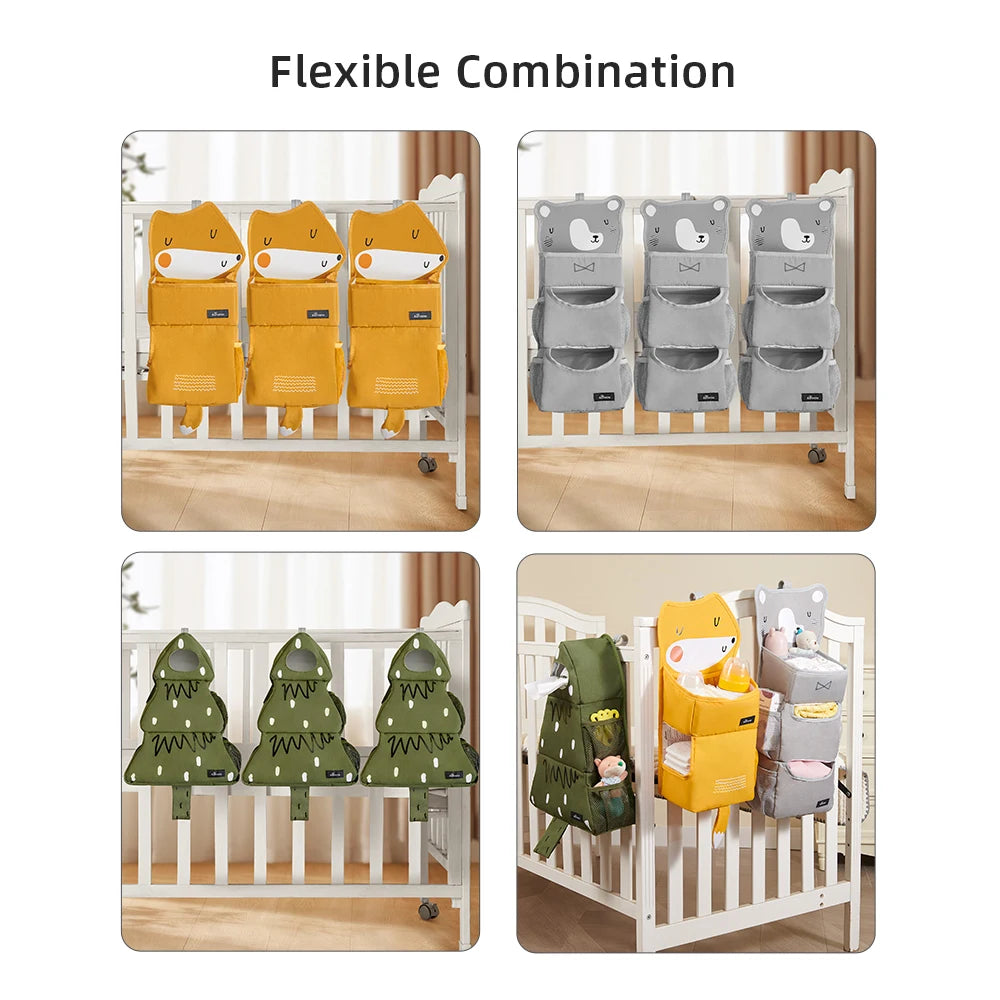Sunveno Cartoon Baby Crib Hanging Storage Bag, Multi-functional Organizer for Baby Supplies