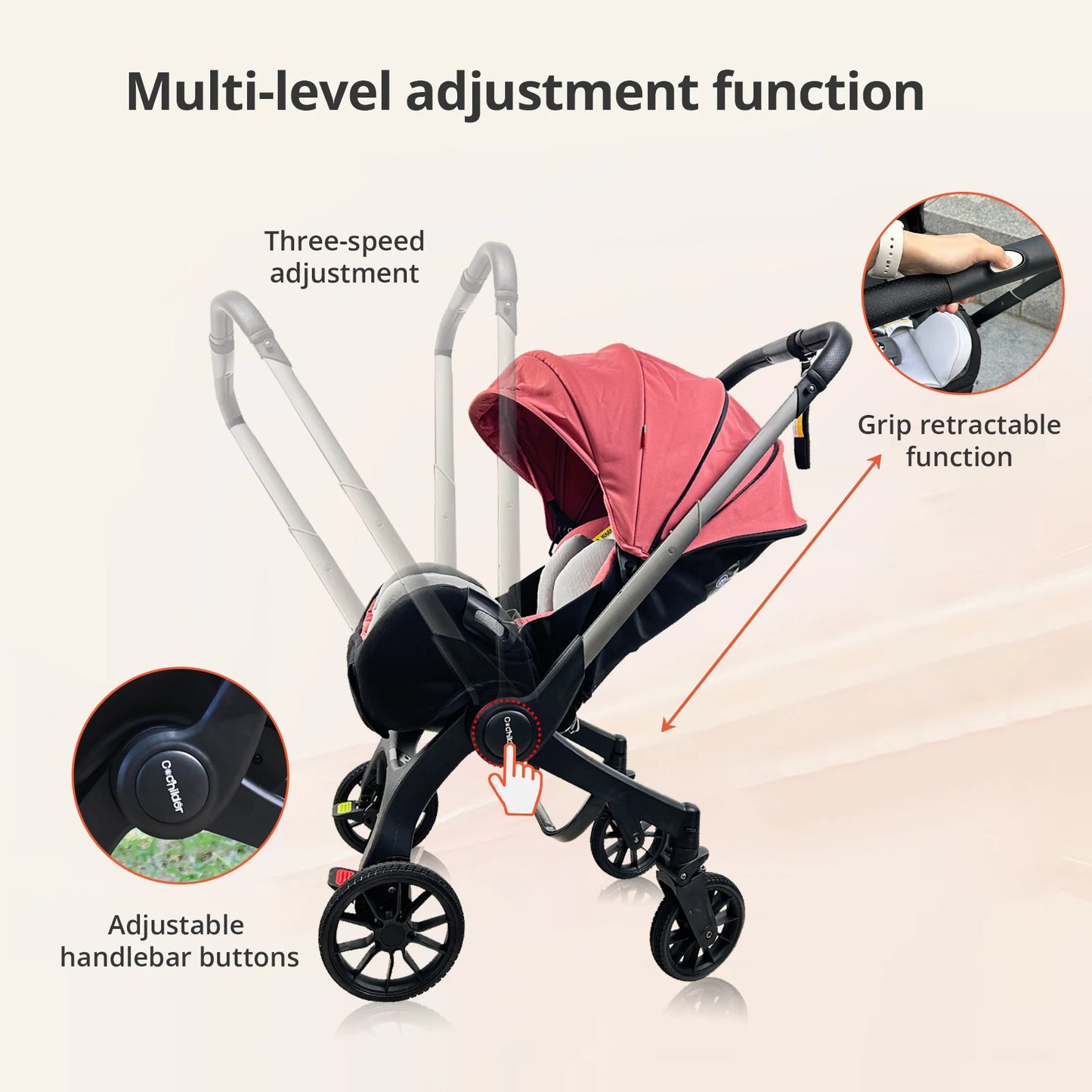 Camping cart, Foldable baby stroller, adjustable backrest, can be pushed in two directions, Suitable for traveling in autumn