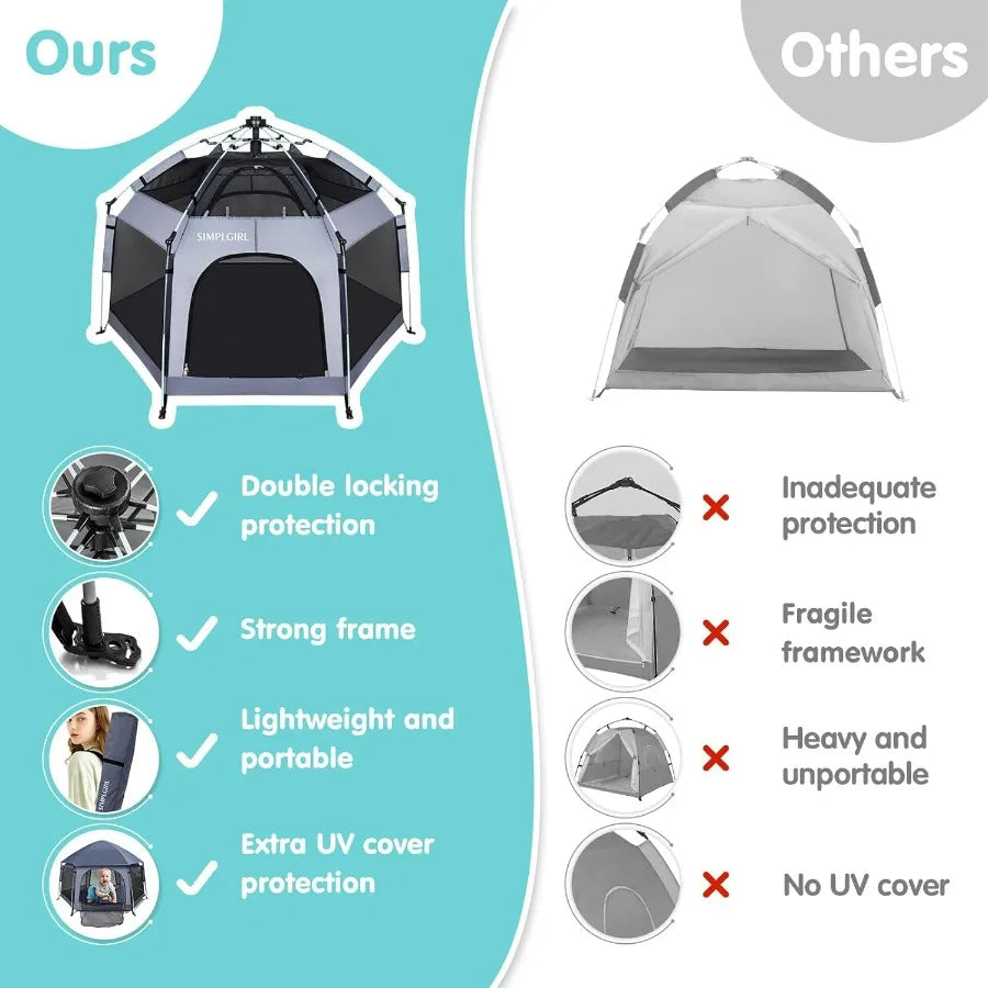 Portable Lightwght Pop Up Playpen for Indoor and Outdoor Use with Canopy and Travel Bag - Grey