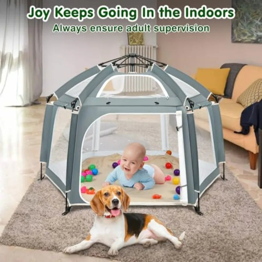 Light Gray Pop Up Playpen for Baby 150100 cm LH with Removable Sun-Shades 2 Side UV Covers Lightwght Outdoor Baby Playpen