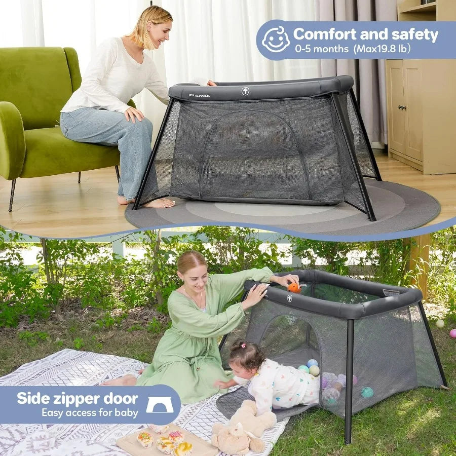 2 in 1 Baby Travel Crib Easy-Set Up Portable Crib with Comfortable Mattress and Lightwght-Foldable Crib