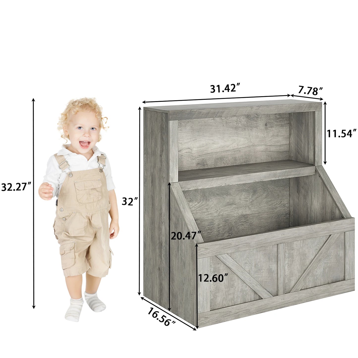 Kids Bookshelf Wooden Toy Storage Organizer with Cubby Toddler Bookcases for Playroom Children's Room Bedroom Nursery School