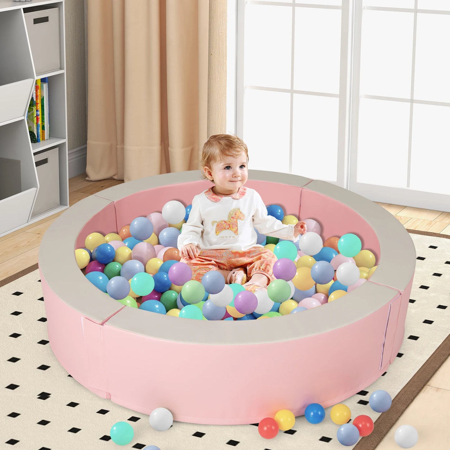 44. 5" x 10" Baby Ball Pit Detachable Foam Ball Pit with 50 Colorful Ocean Balls