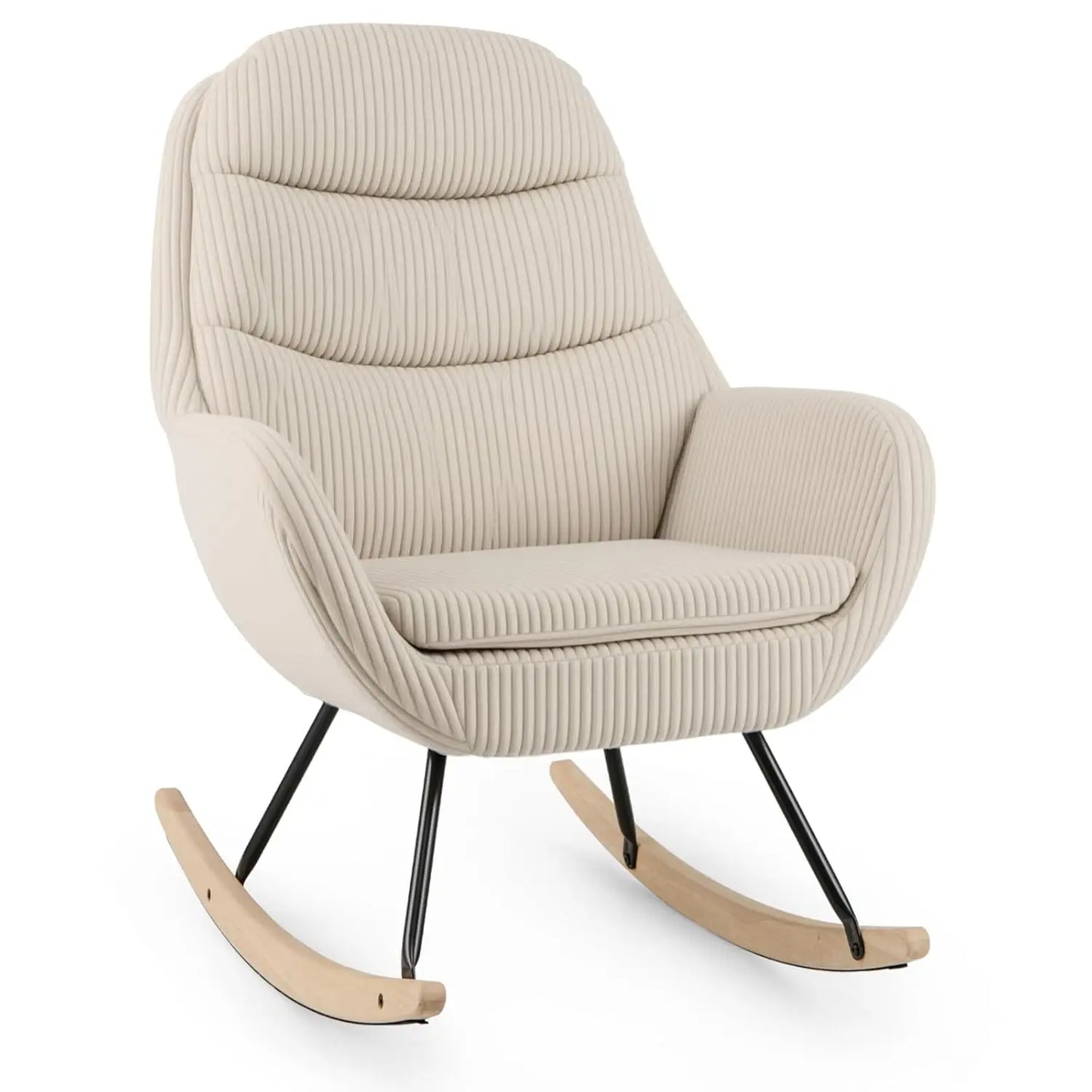 Rocking Chair Nursery, Upholstered Glider Rocker with Padded Backrest & Seat, Rubber Wood Feet
