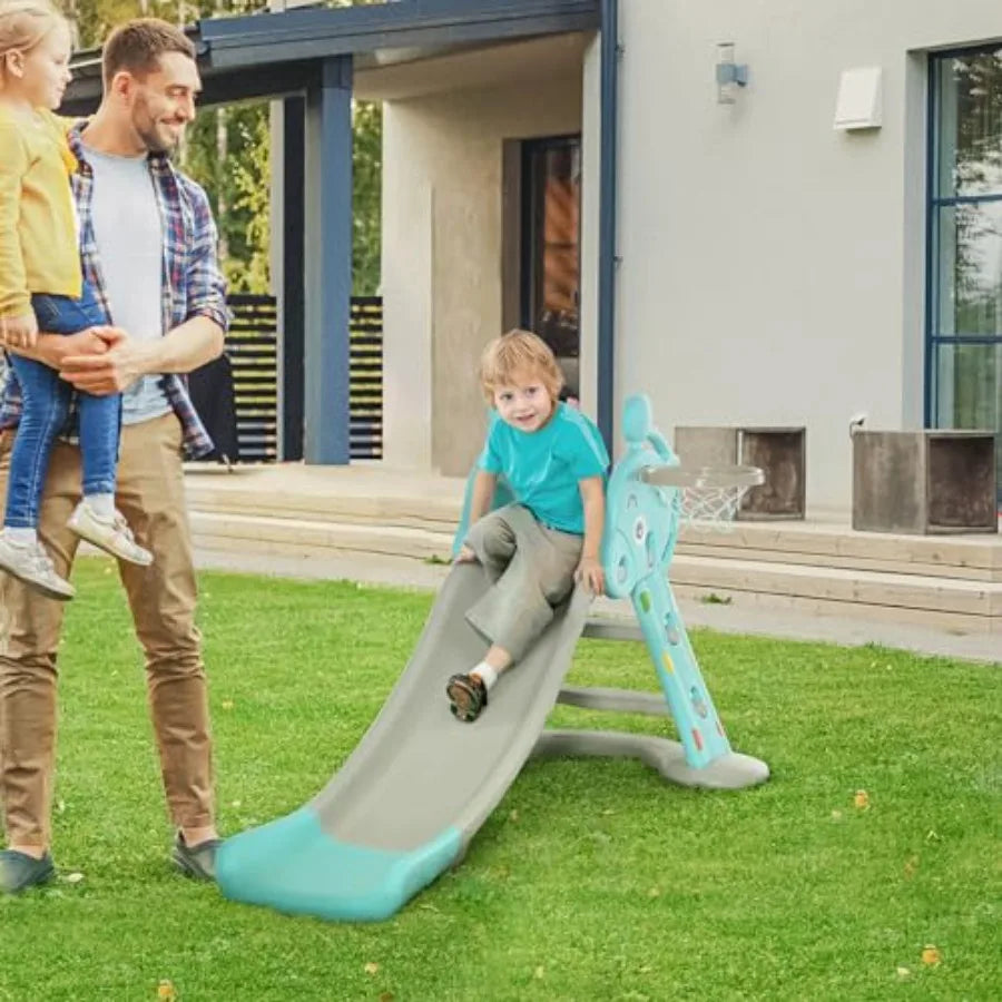 2 in 1 Slide with Basketball Hoop Foldable Toddler Freestanding Slider Playset for 18 Months -4 Years Deer Shaped