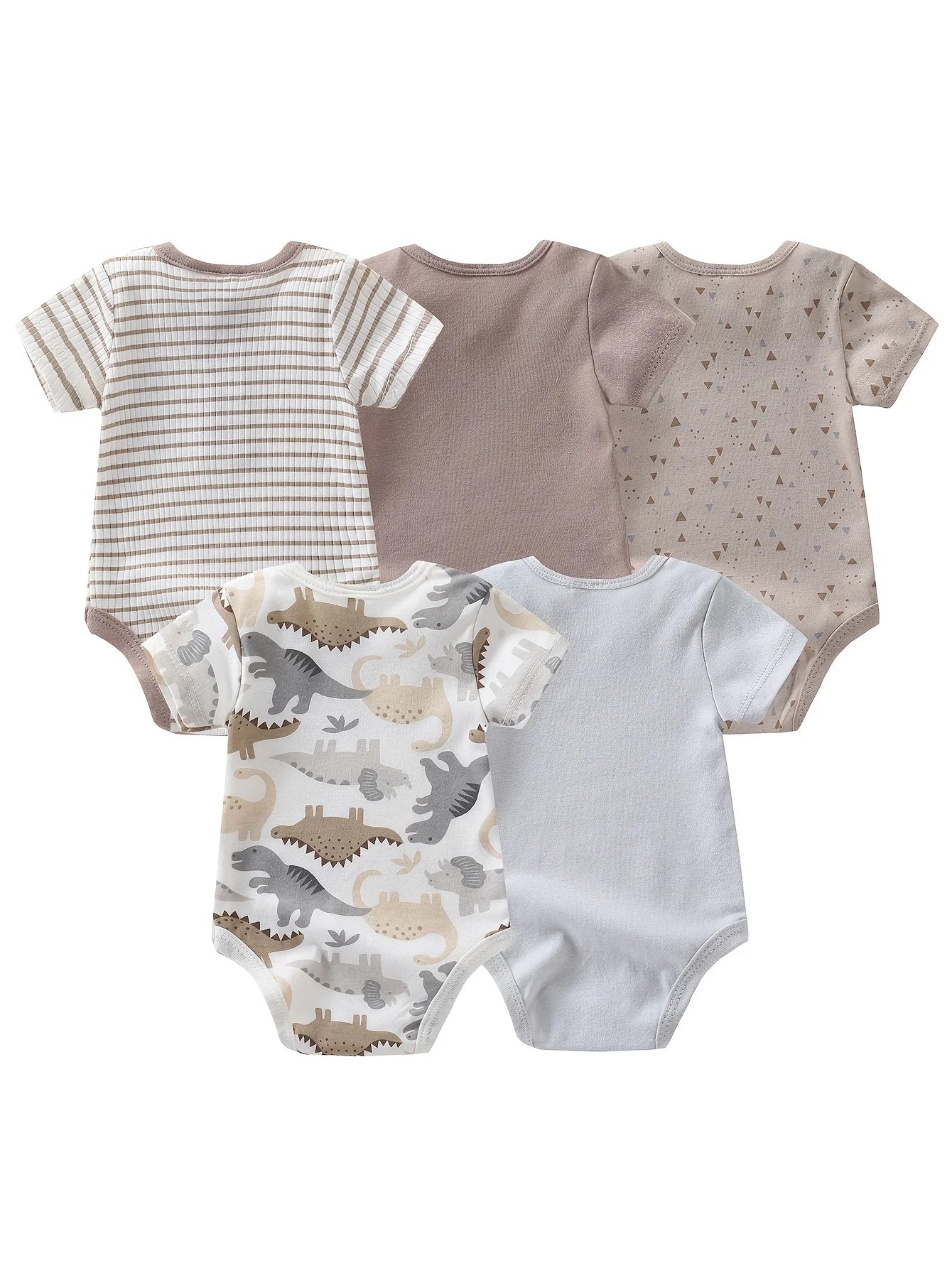5pcs Newborn Baby Boy Short Sleeve Bodysuits, Cotton Cute Dinosaur Cartoon Rompers, Infant 1pc Jumpsuits, Round Neck Summer Outfits, Hospital Bag Essentials