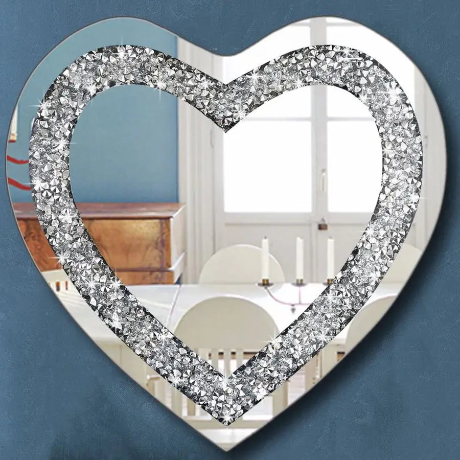 Crystal Crush Diamond Heart Shaped Silver Mirror for Wall Decoration