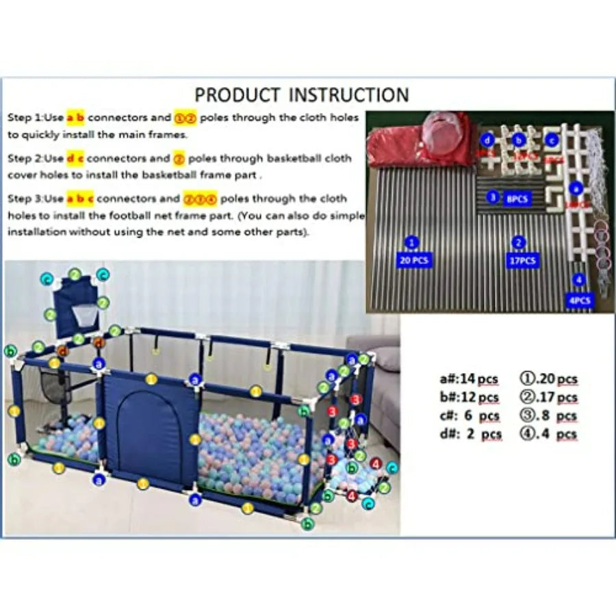 Large Baby Ball Pit - Portable Indoor Outdoor Playpen for Toddlers Safety Play Yard Fun Activities Toy Red