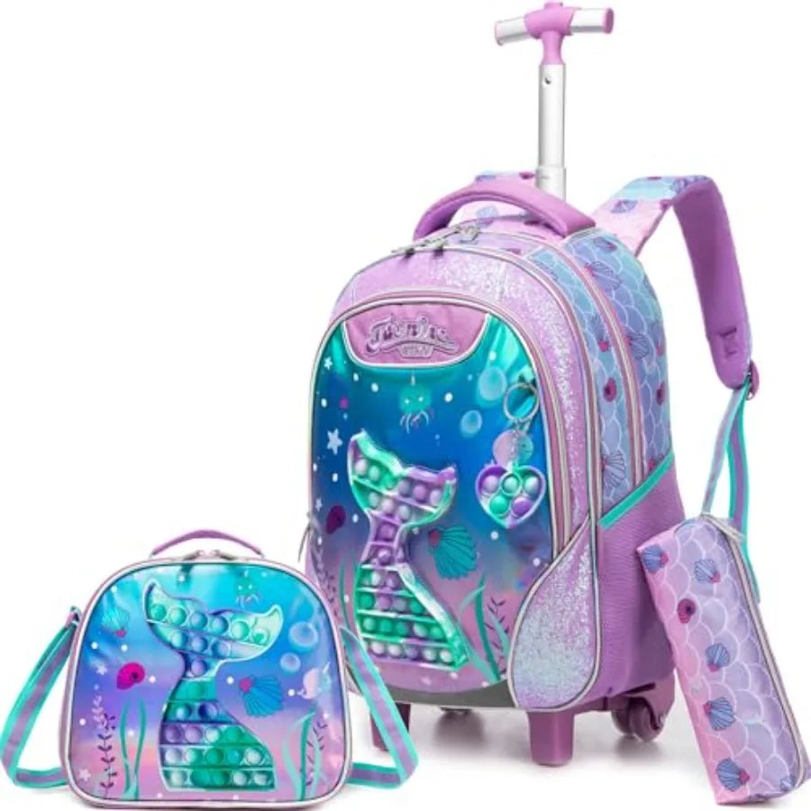 Rolling Backpack with Wheels for Boys Rolling Backpacks with Lunch Box for Elementary School Students 3 in 1 Travel Luggage