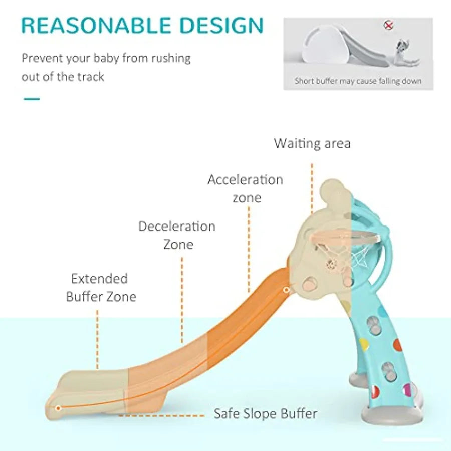2 in 1 Slide with Basketball Hoop Foldable Toddler Freestanding Slider Playset for 18 Months -4 Years Deer Shaped