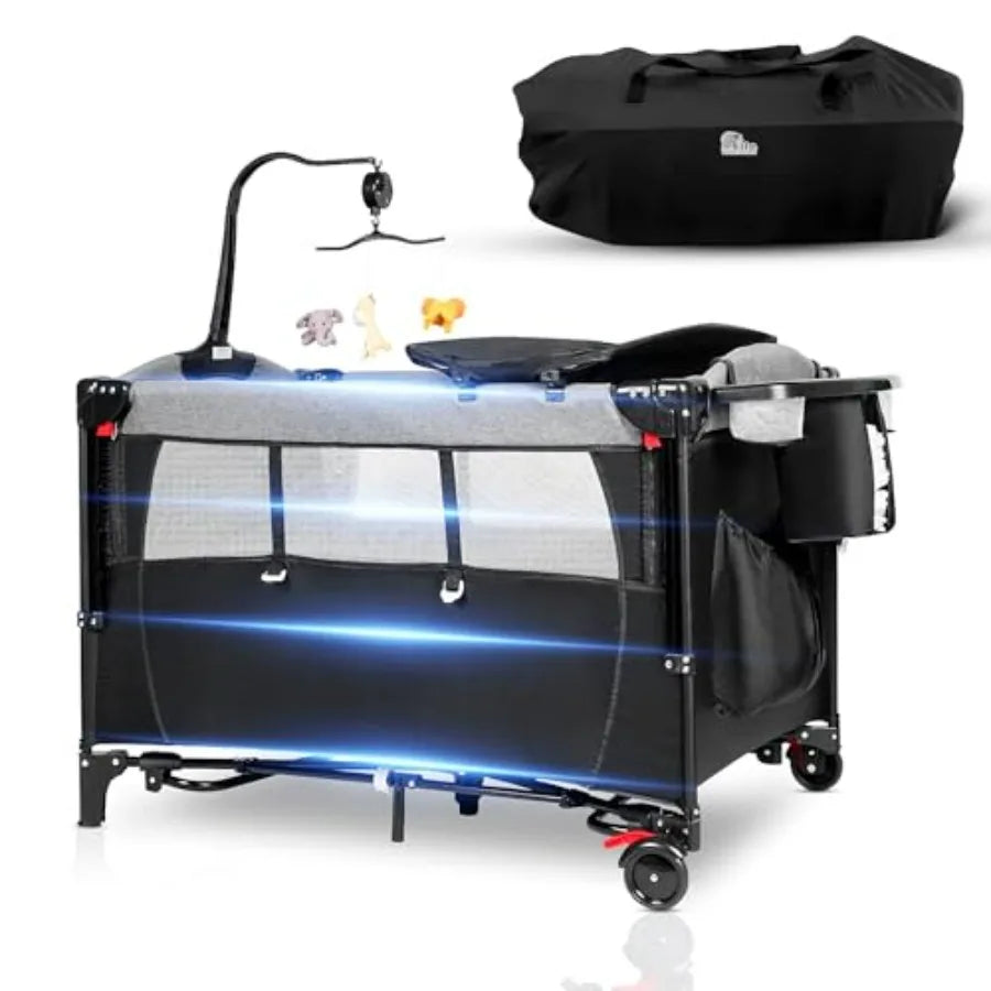 5 in 1 Baby Bassinet Portable Crib Bedside Sleeper with Diaper Changer Playard Travel Pack and Play Newborn to Toddler