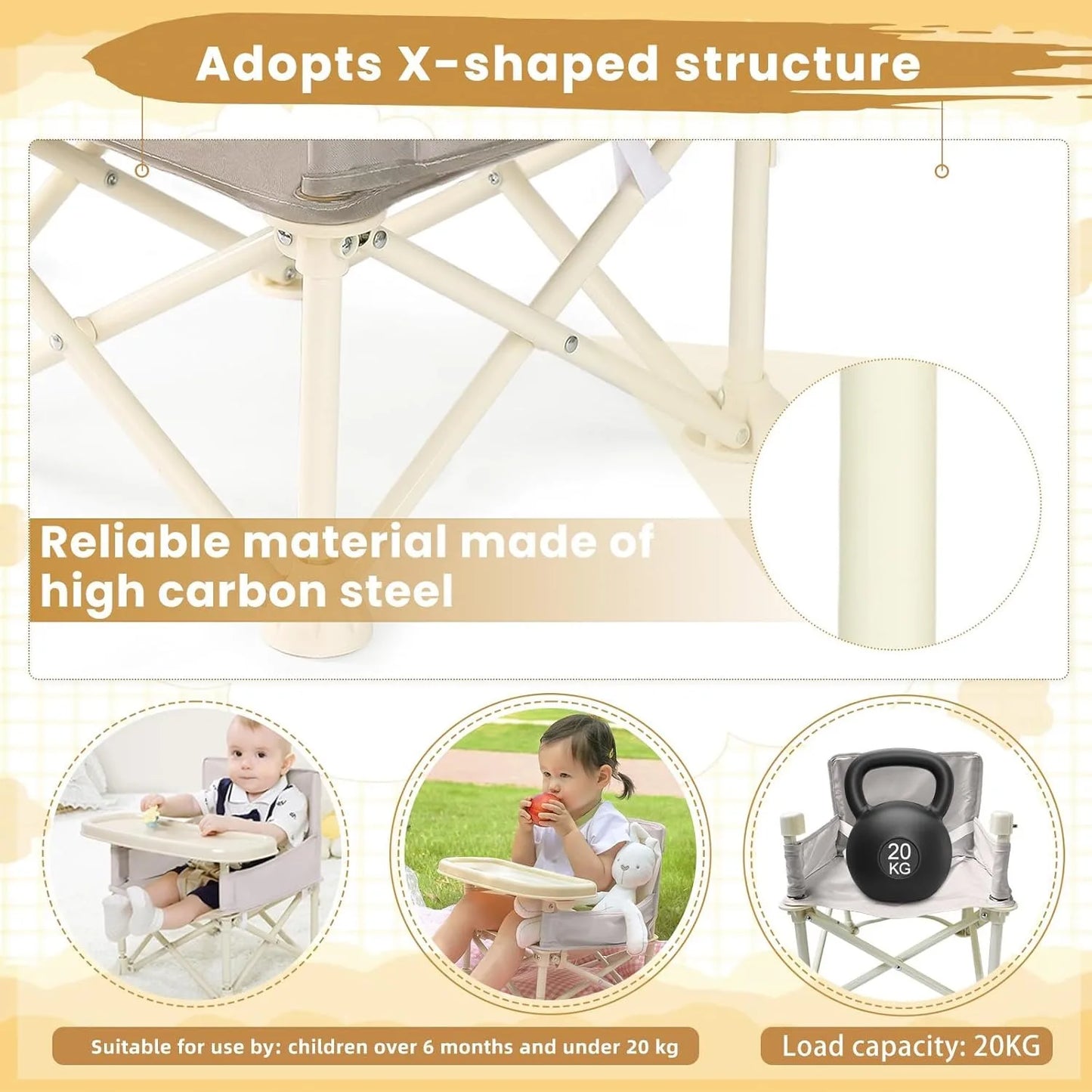 Durable High Chair for Babies – Adjustable Footrest & Detachable Cushion for Comfortable Feeding