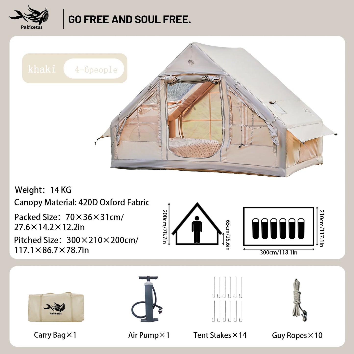 PAKICETUS Large Inflatable Camping Tent with Skylight, Quick Air-Flow & Breathable Mesh Design, Summer Glamping Hot Tents