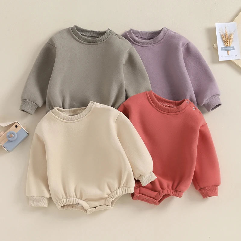 Newborn Baby Boys Girls Winter Jumpsuit Infant Warm Fleece Hooded Romper Toddler Solid Color Casual Outfit Coat