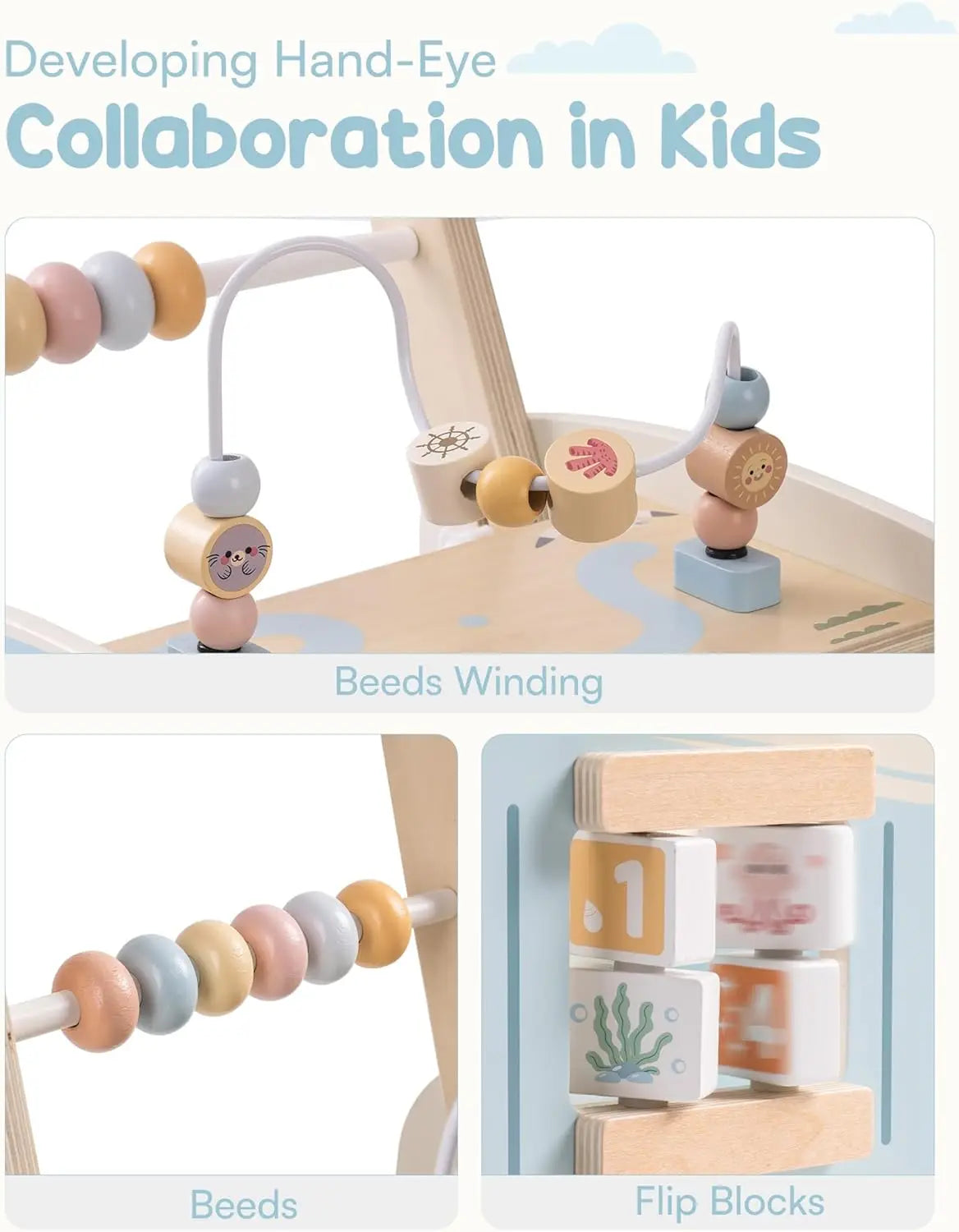 Robotime Robud Wooden Baby Walker Baby Push Along Activity Walkers with Wheels Multifunctional Baby Walker
