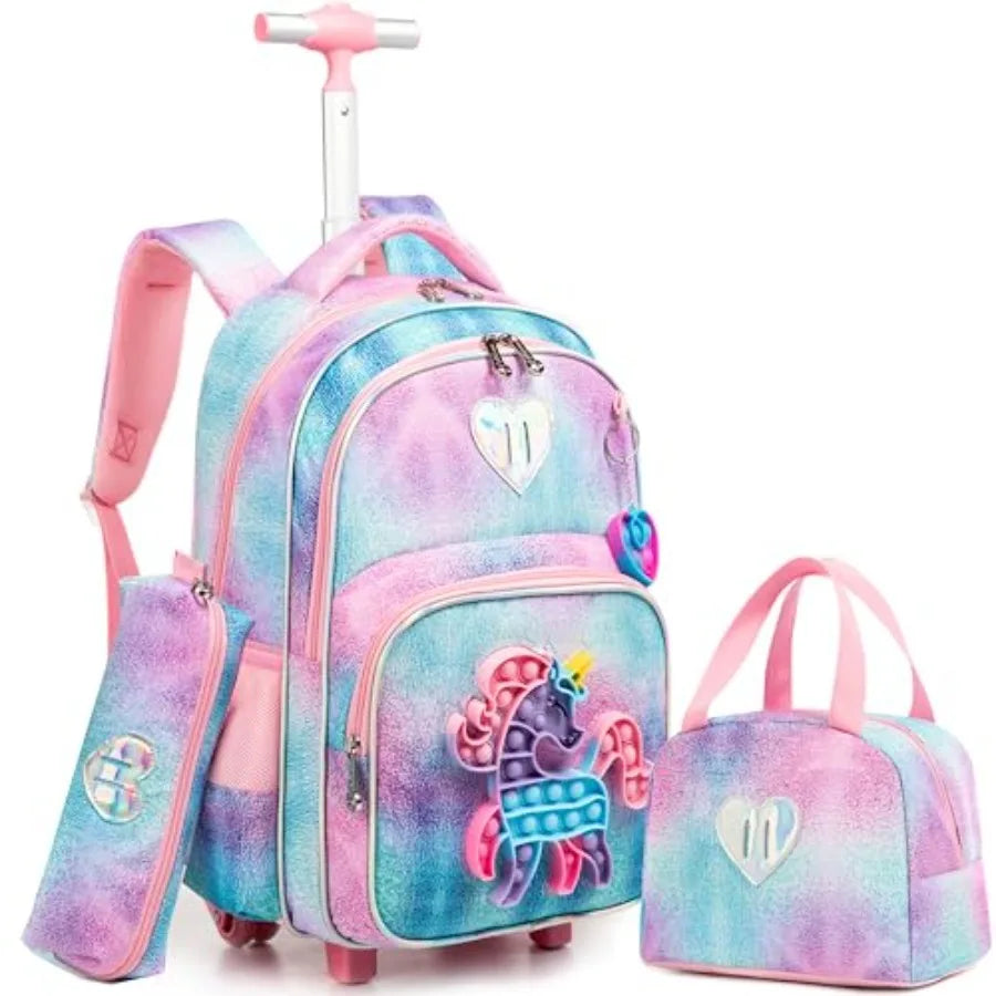 Rolling Backpack with Wheels for Boys Rolling Backpacks with Lunch Box for Elementary School Students 3 in 1 Travel Luggage