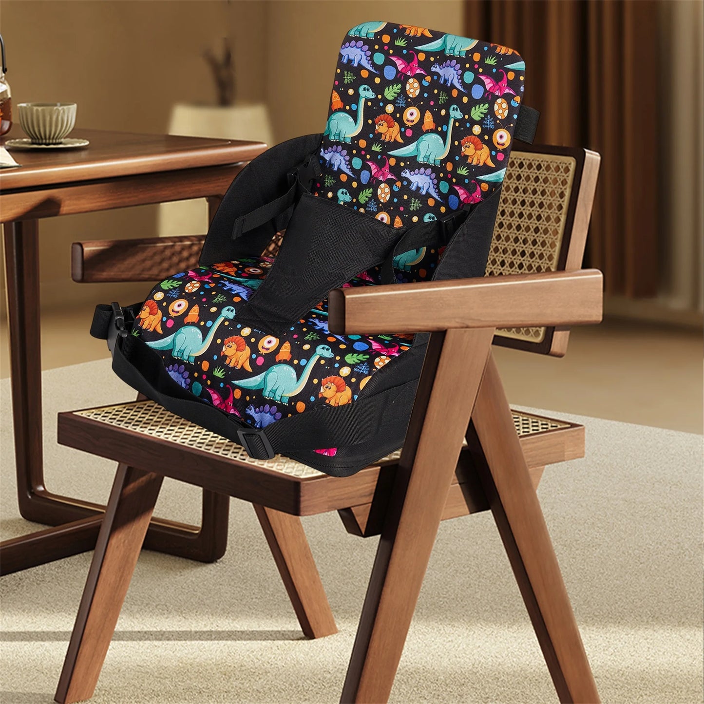 Portable Toddler Booster Seat with Non-Slip Bottom and Safety Straps for Dining Table - Comfortable Baby Booster Seat
