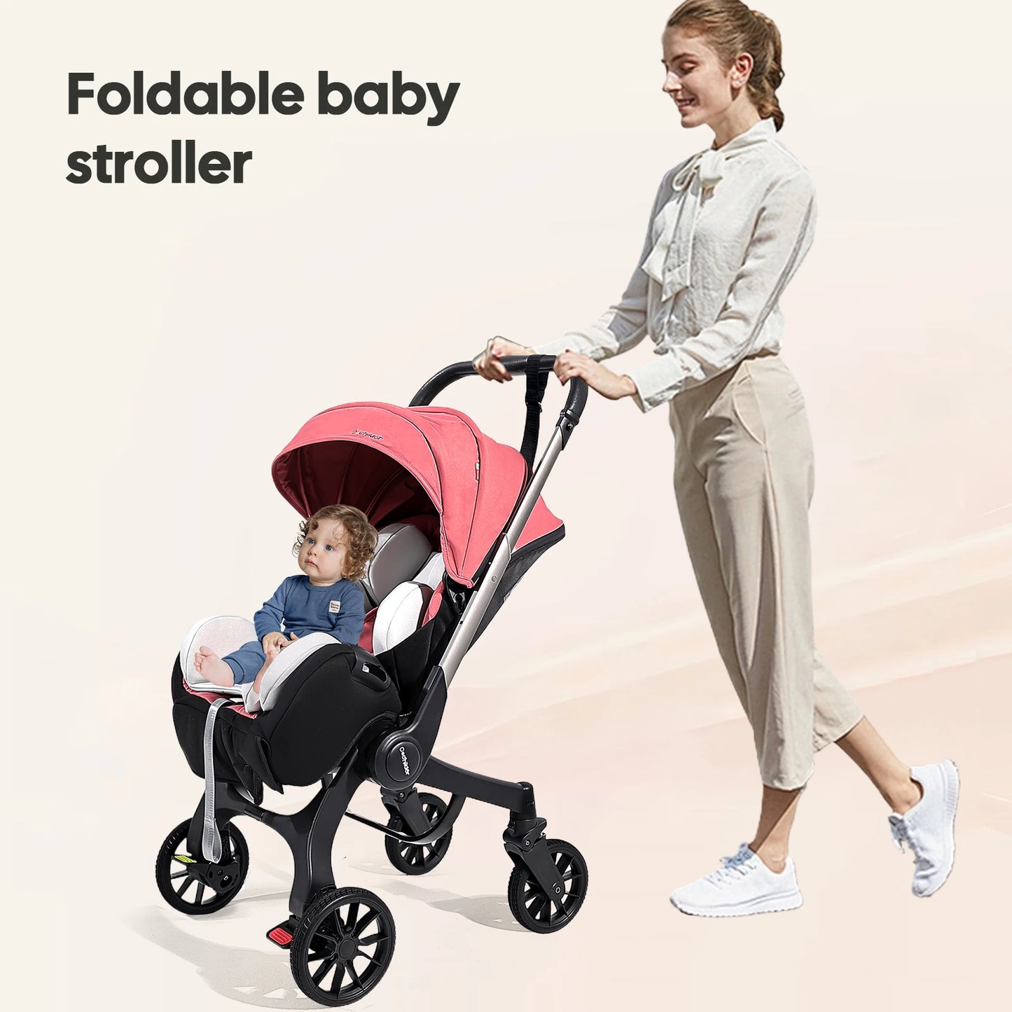 All-Terrain Foldable Baby Stroller, Bidirectional Travel System with Adjustable Backrest, Perfect Camping Cart for Fall