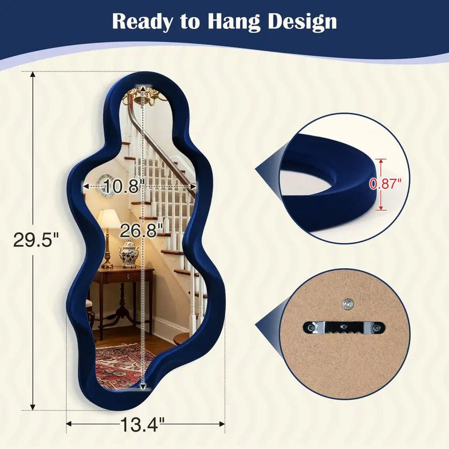 Room Mirrors for Wall Decor, 13.8x29.7 Wall Mounted Cloud Mirror Cute Hanging Wall Art