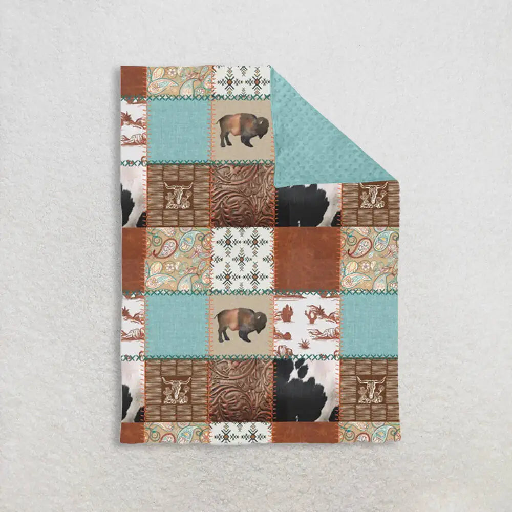 Patchwork Cow Cactus Western Baby Blankets Soft Plush Cotton Throw